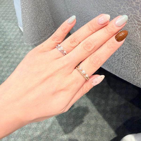 3-4mm Baby Akoya 18KYG Golden Ball Elastic Ring