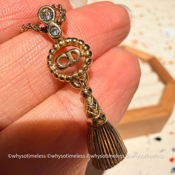 Vintag Dior CD Twist Ring Rhinestone Tassel Necklace