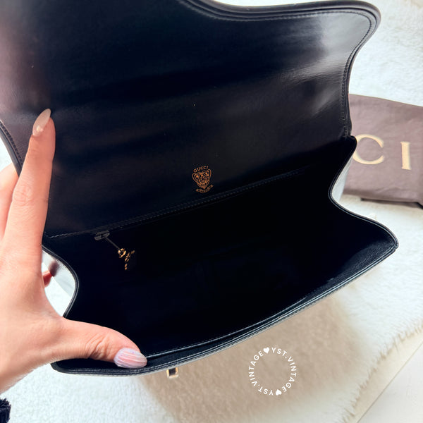 Vintage Gucci 1970's Suede & Box Leather Saddle Constance Bag - Black