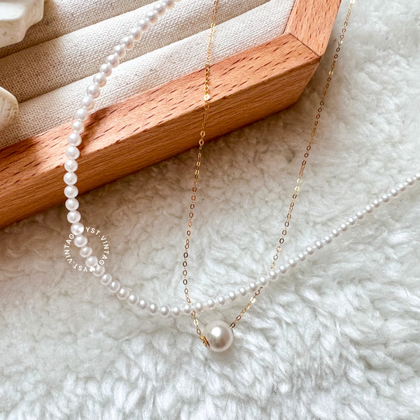 【Christmas Special】 Japanese 18KYG Akoya Pearl Necklace and 3-3.5mm Fresh Water Baby Pearl Set