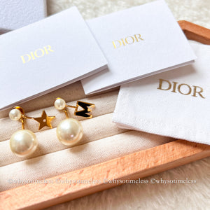 Pre-owned Dior Pearl Tribales Letter M & Star Gold-Finish Metal Earrings