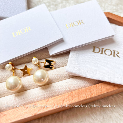 Pre-owned Dior Pearl Tribales Letter M & Star Gold-Finish Metal Earrings