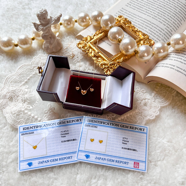 / pre-order / Japanese 18KYG Cupido Earrings & Necklace Set with Mini Cert