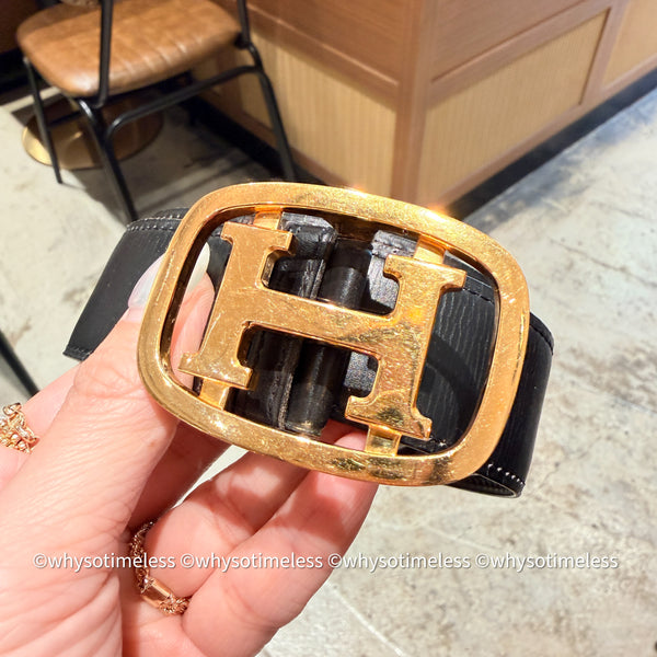 Vintage HERMÈS 1978’s Brevete H Belt Buckle & Reversible Leather Strap - GHW