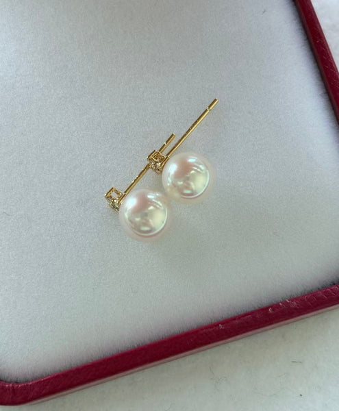 【Pre-order】7.5-8mm Akoya Rosé Natural Diamond 18KYG Earrings