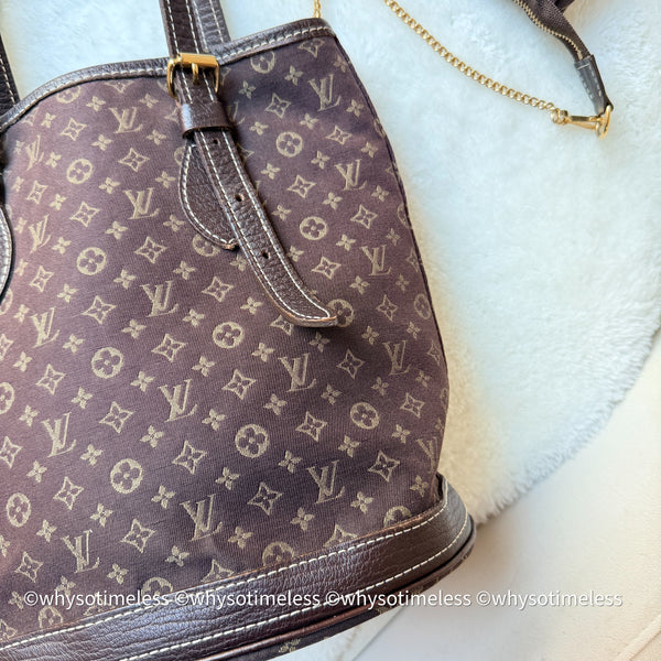 Vintage LV Monogram Denim Bucket Bag - Chocolate Brown