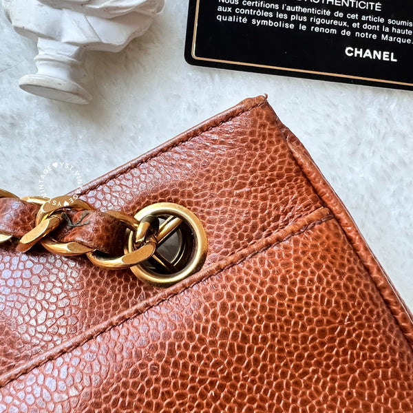 Vintage Chanel Coco Mark Caviar Shoulder Bag - Caramel Brown