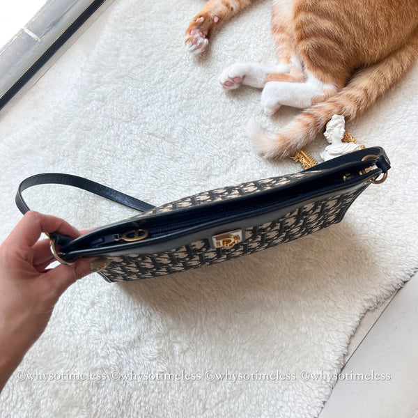 Vintage Dior Oblique Shoulder Bag - Navy