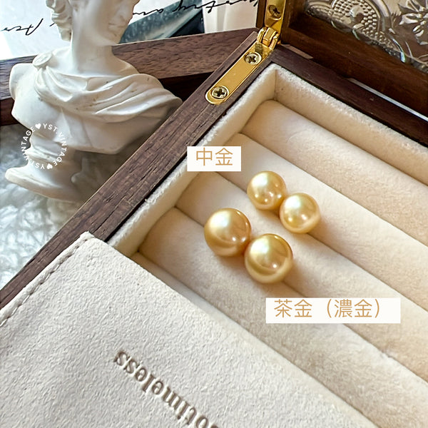 9-10mm 南洋金珠 The South Sea Gold Pearl 18KYG Earrings - Middle Gold