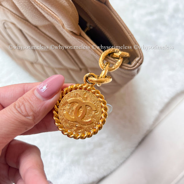 【May 1 Auction】 Vintage Chanel Caviar Medallion Hilton Tote - Dark Beige