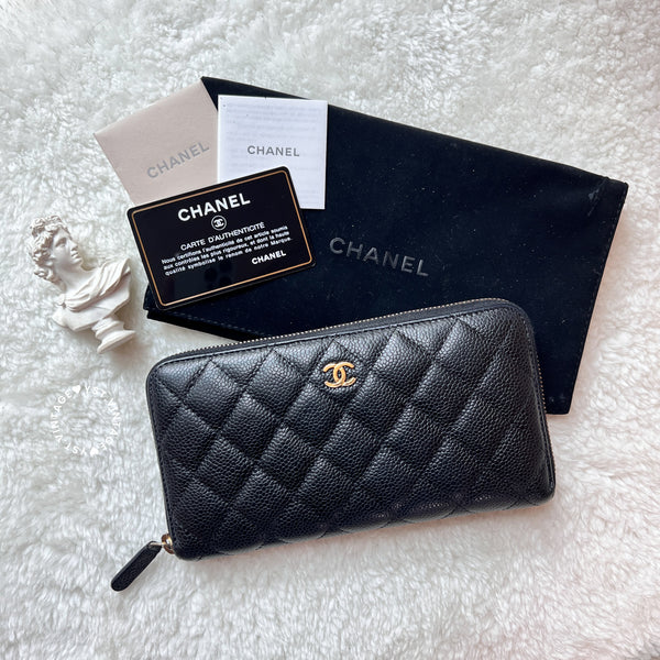 Pre-owned Chanel 2014's Caviar Long Wallet - Black