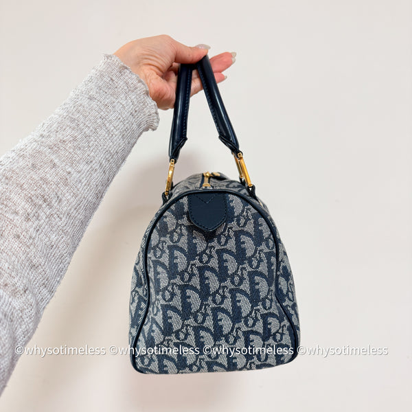 Vintage Dior Trotter 25cm Boston Bag - Navy 002