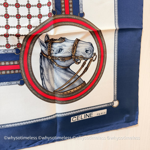Vintage CELINE Horse Head Silk Scarf With Original Box