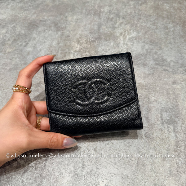 Vintage Chanel 2004-05'S Caviar Coco Short Wallet - Black 006