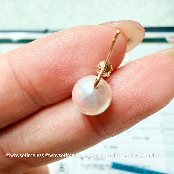 7.8mm Akoya PSL 天女 Diana 18KYG Earrings, D0.20ct