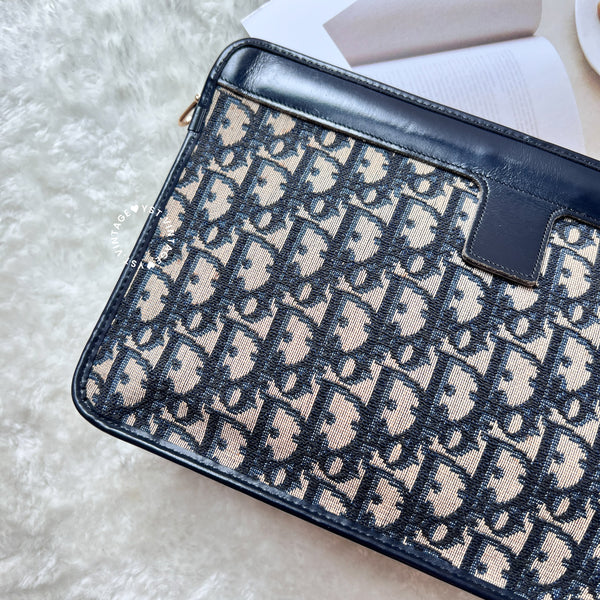 Vintage Dior Oblique Clutch - Navy