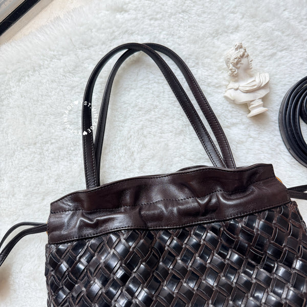 Vintage Bally Intrecciato Handbag - Chocolate Brown