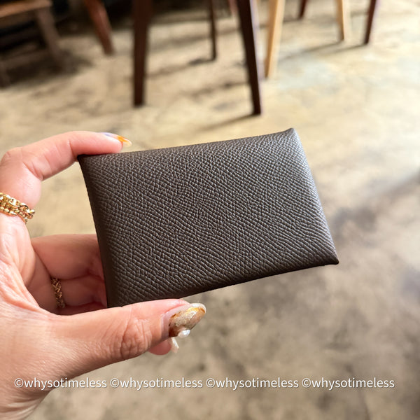 Pre-owned 2023's Hermès Calvi Card Holder - Ébène