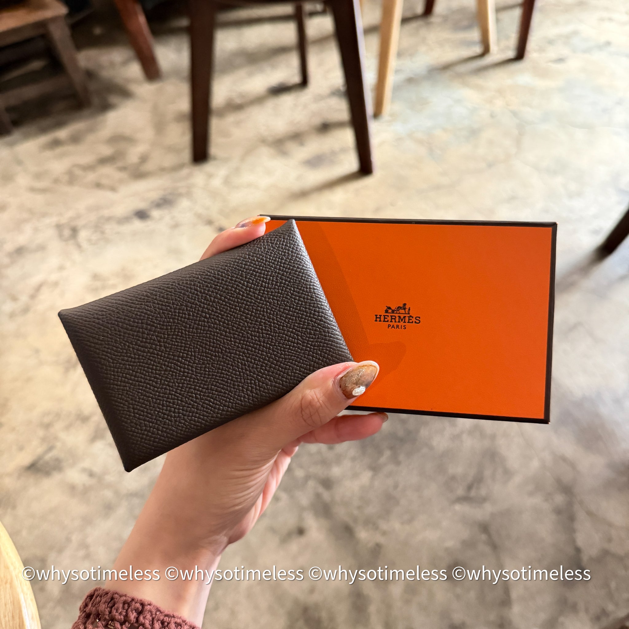 Pre-owned 2023's Hermès Calvi Card Holder - Ébène