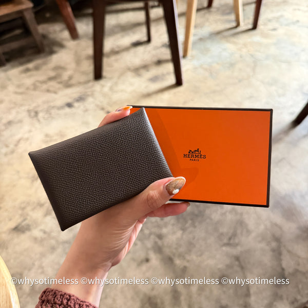 Pre-owned 2023's Hermès Calvi Card Holder - Ébène