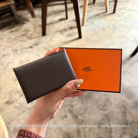 Pre-owned 2023's Hermès Calvi Card Holder - Ébène