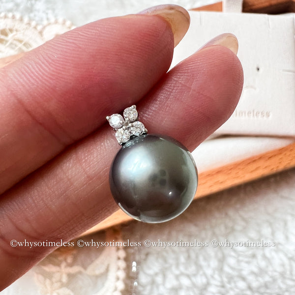 12.5mm Tahiti Pearl with Diamond 18KWG Necklace