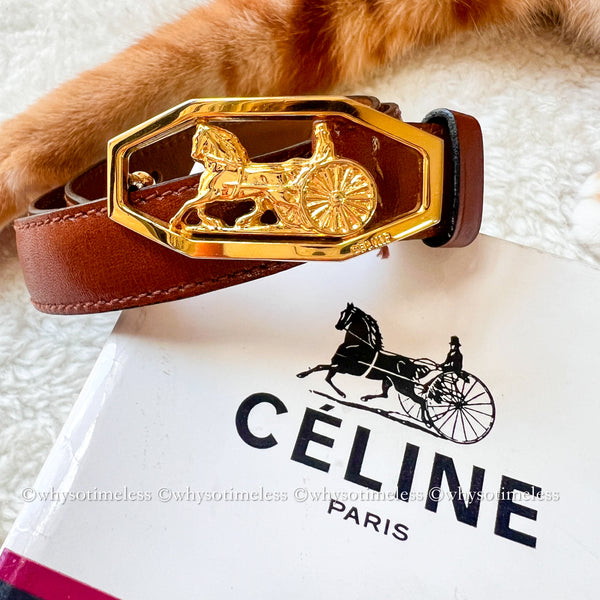 Vintage CELINE Sulky Belt - Brown*Gold With Original Box