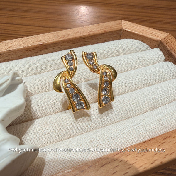 Vintage Monet 1980’s Rhinestones Ribbon Dance Ear Clips