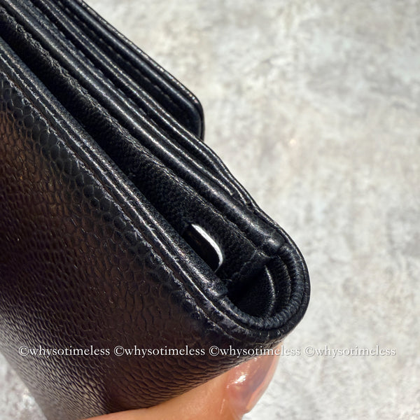 Vintage Chanel 2004-05'S Caviar Coco Short Wallet - Black 006