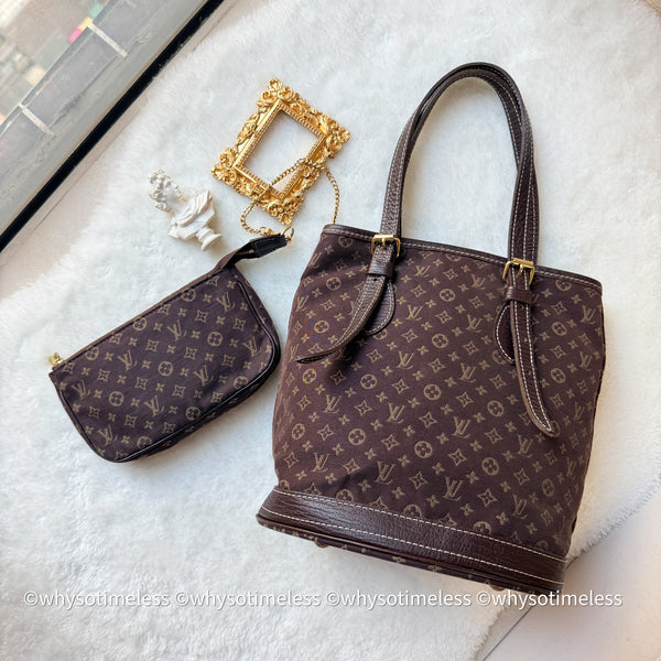 Vintage LV Monogram Denim Bucket Bag - Chocolate Brown