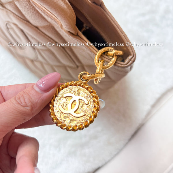 【May 1 Auction】 Vintage Chanel Caviar Medallion Hilton Tote - Dark Beige