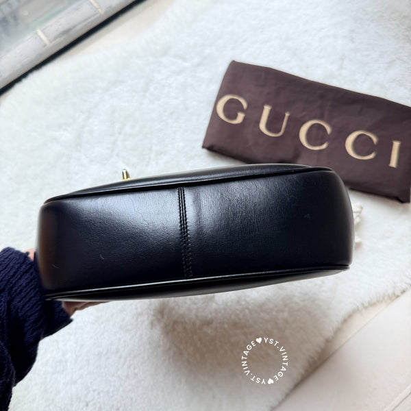 Vintage Gucci 1970's Suede & Box Leather Saddle Constance Bag - Black