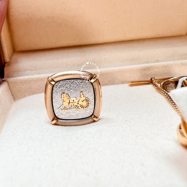 CELINE Horse Carriage Cufflinks Set with Original Box