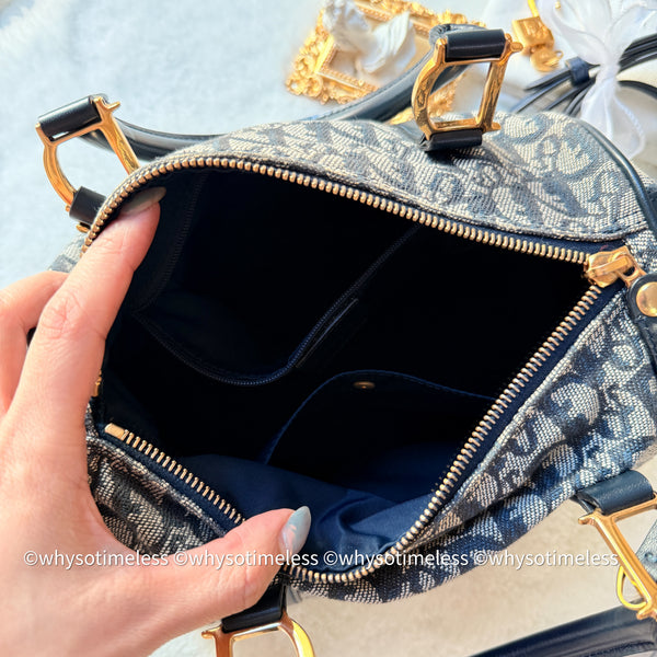 Vintage Dior Trotter 25cm Boston Bag - Navy 002