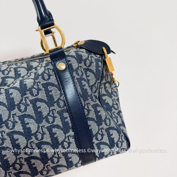 Vintage Dior Trotter 25cm Boston Bag - Navy 002