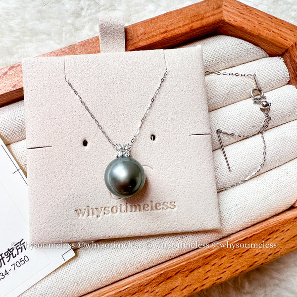12.5mm Tahiti Pearl with Diamond 18KWG Necklace