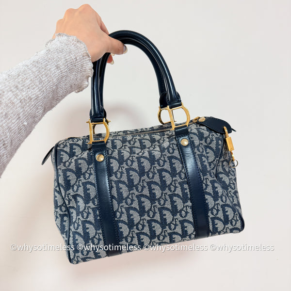 Vintage Dior Trotter 25cm Boston Bag - Navy 002