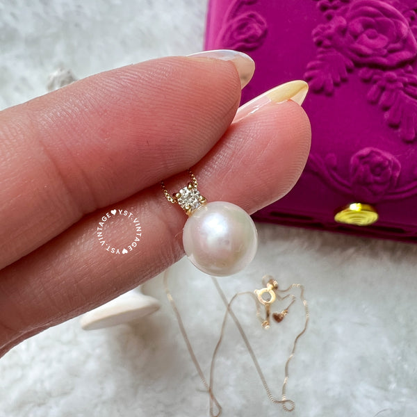 Japanese 18KPT/YG Akoya Pearl with Diamond (0.05ct) Necklace