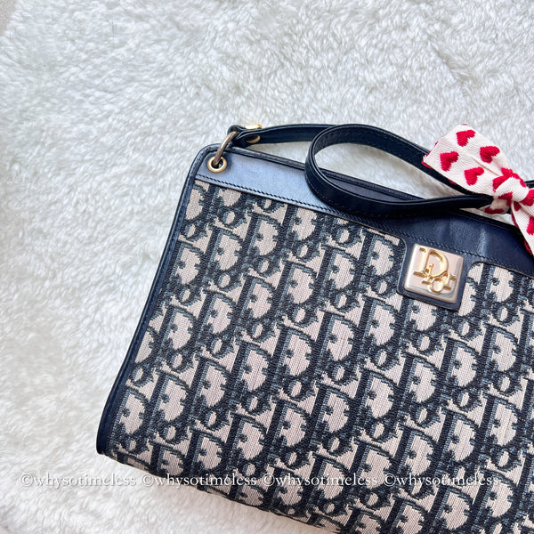 Vintage Dior Oblique Shoulder Bag - Navy