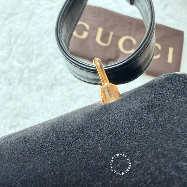 Vintage Gucci 1970's Suede & Box Leather Saddle Constance Bag - Black