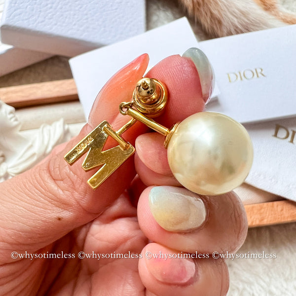Pre-owned Dior Pearl Tribales Letter M & Star Gold-Finish Metal Earrings