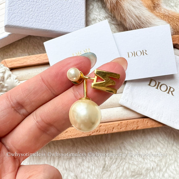 Pre-owned Dior Pearl Tribales Letter M & Star Gold-Finish Metal Earrings