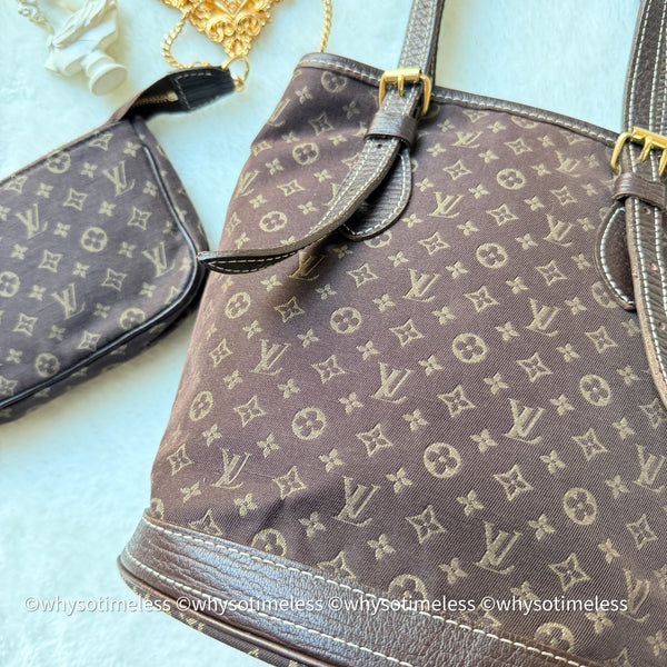 Vintage LV Monogram Denim Bucket Bag - Chocolate Brown