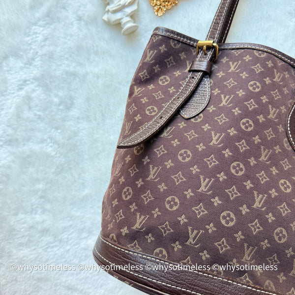 Vintage LV Monogram Denim Bucket Bag - Chocolate Brown
