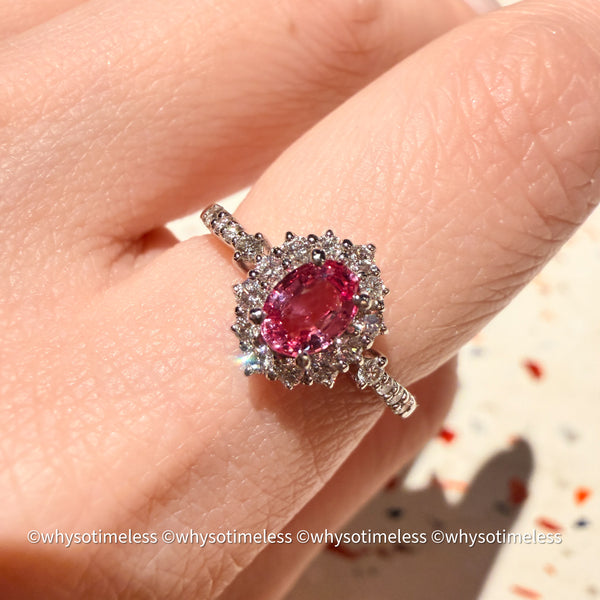 Natural Padparadscha Diamond PT900 Ring - Lotus