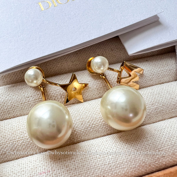 Pre-owned Dior Pearl Tribales Letter M & Star Gold-Finish Metal Earrings