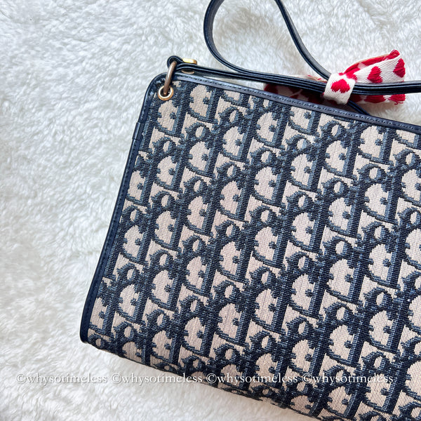 Vintage Dior Oblique Shoulder Bag - Navy