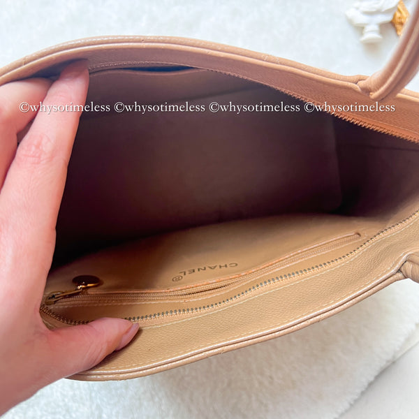 【May 1 Auction】 Vintage Chanel Caviar Medallion Hilton Tote - Dark Beige