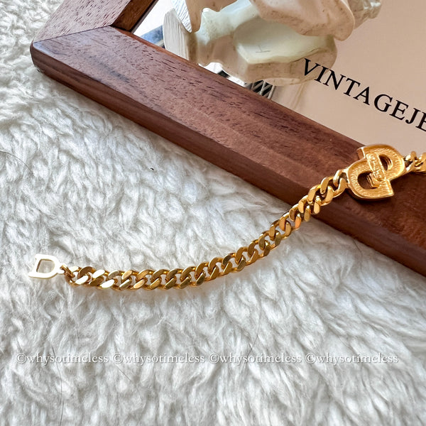 Vintage Dior CD Gold-Finish Metal with Rhinestone Bracelet