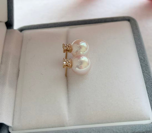 【Pre-order】7.5-8mm Akoya Rosé Natural Diamond 18KYG Earrings